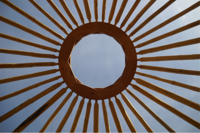 eco yurt center ring and rafters