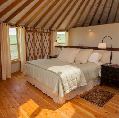 bed in a yurt bedroom