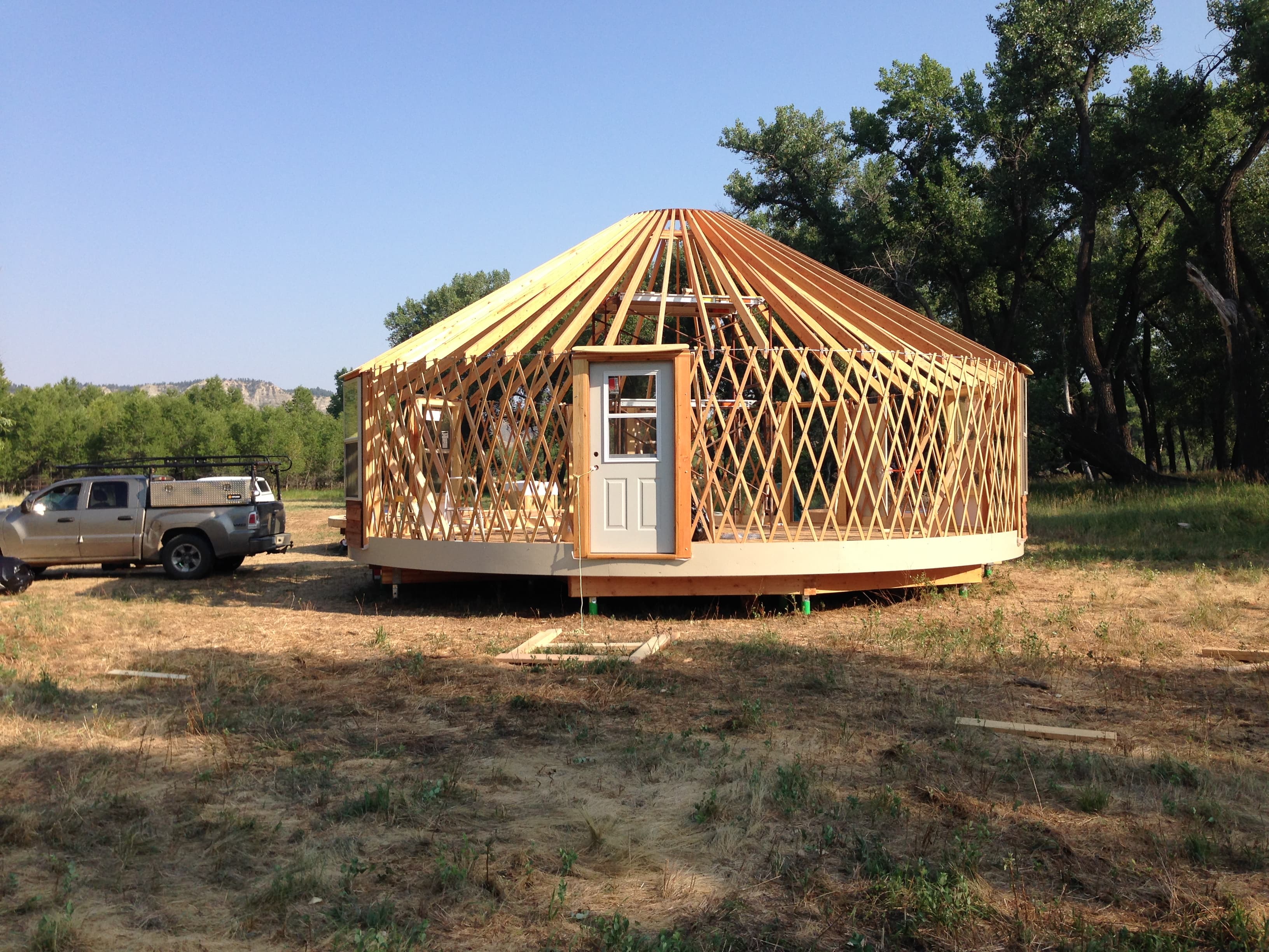 framed yurt with a door