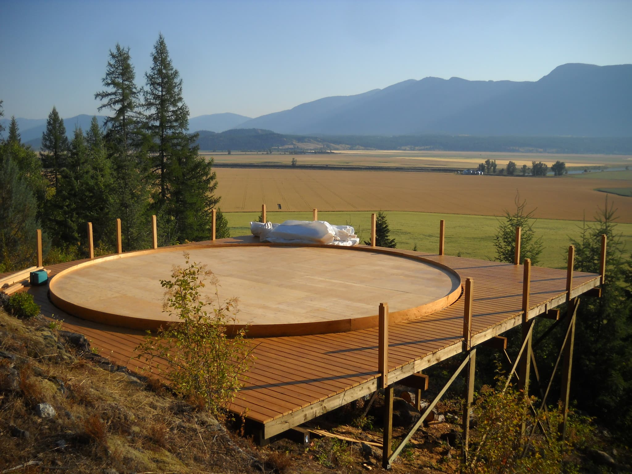 elevated yurt platform in flathead valley