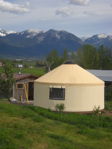 light tan yurt in the flathead valley