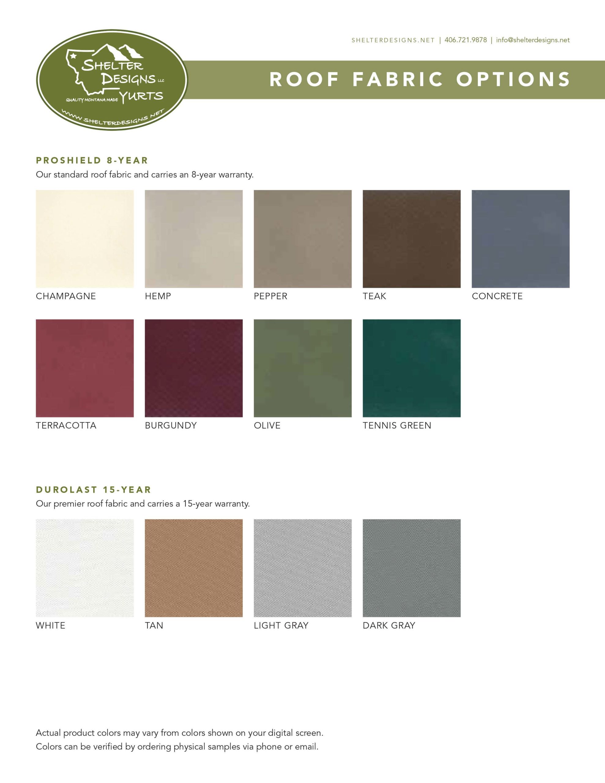 Color Options For Roof Fabric