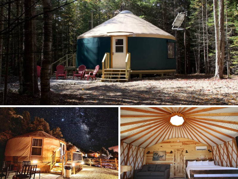 a collage of yurt images