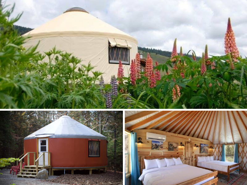 a collage of images of yurts