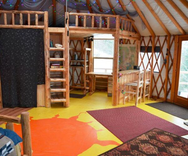 the interior of a eco friendly yurt