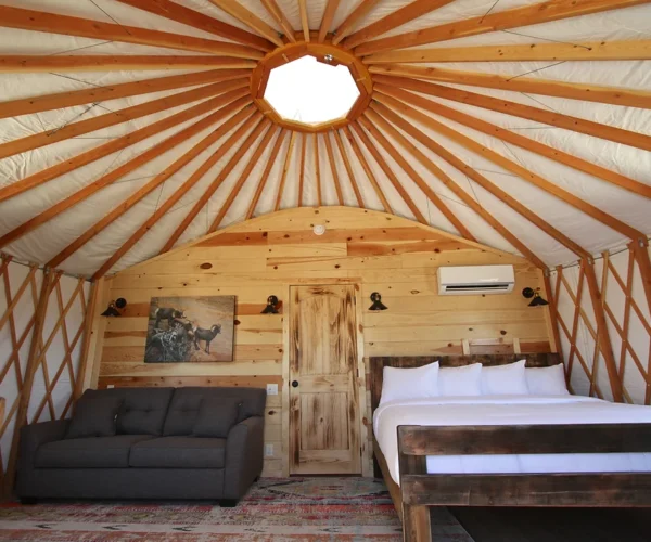 the interior of a yurt